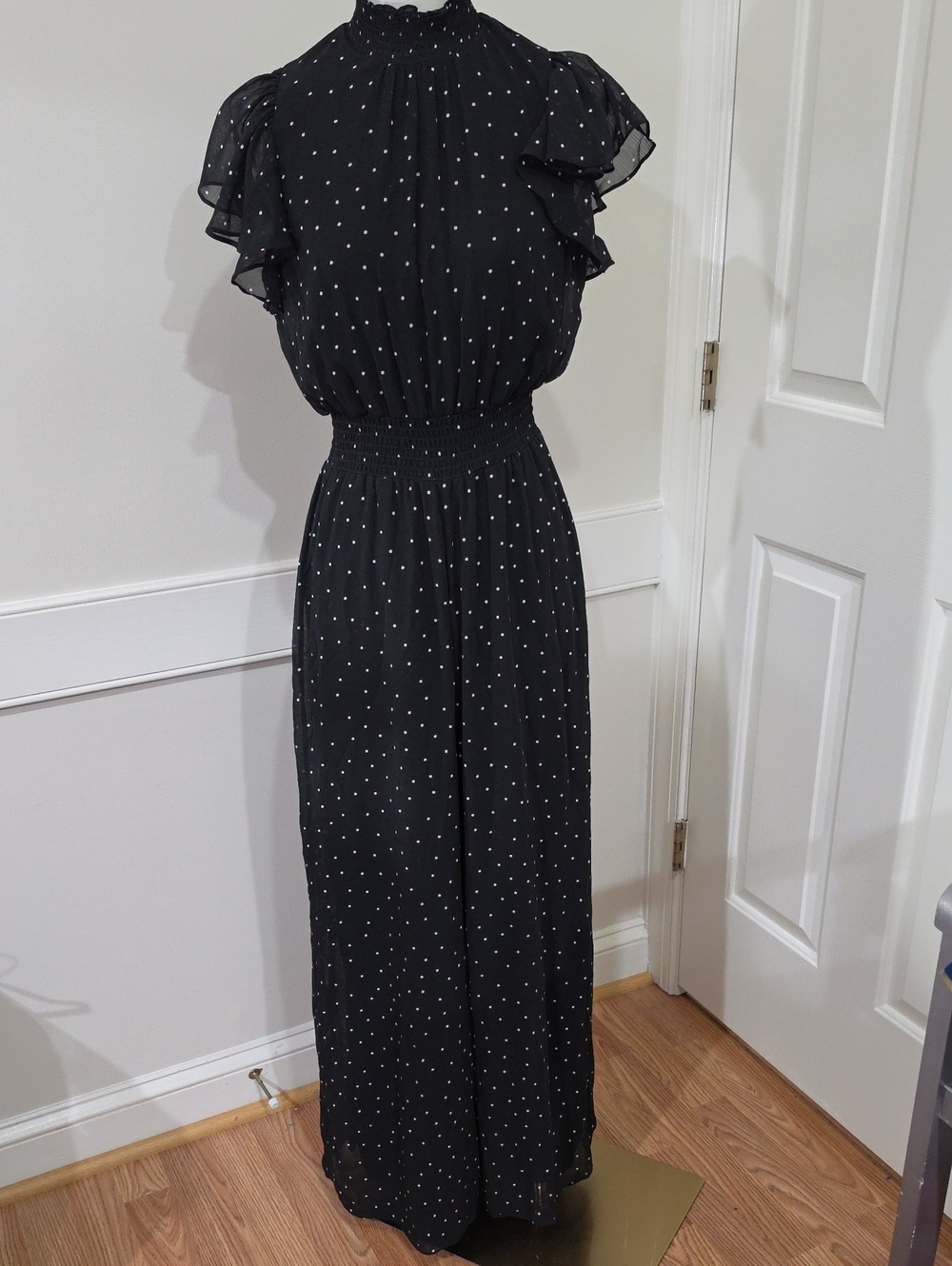 Ivy Street Black Polka Dot Mock-Neck Wide-Leg Jumpsuit - Size Small